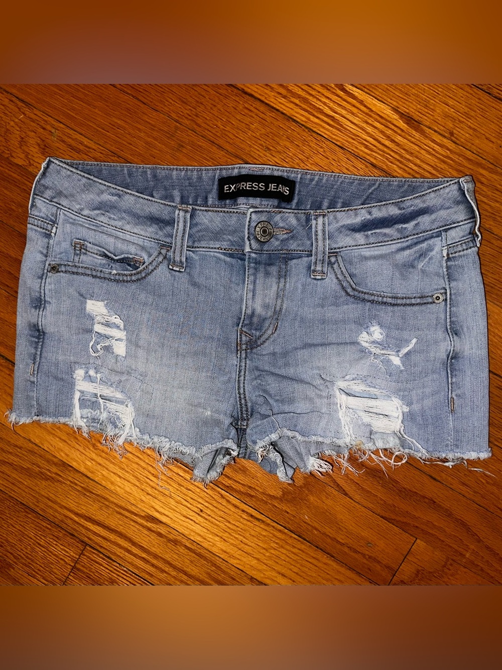 Express Jeans Low Rise Distressed Cutoff Shortie Short